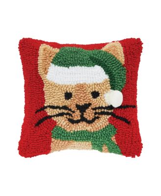 C&F Home 8" X 8" Christmas Brown Kitty Cat In Santa Hat On Red ...