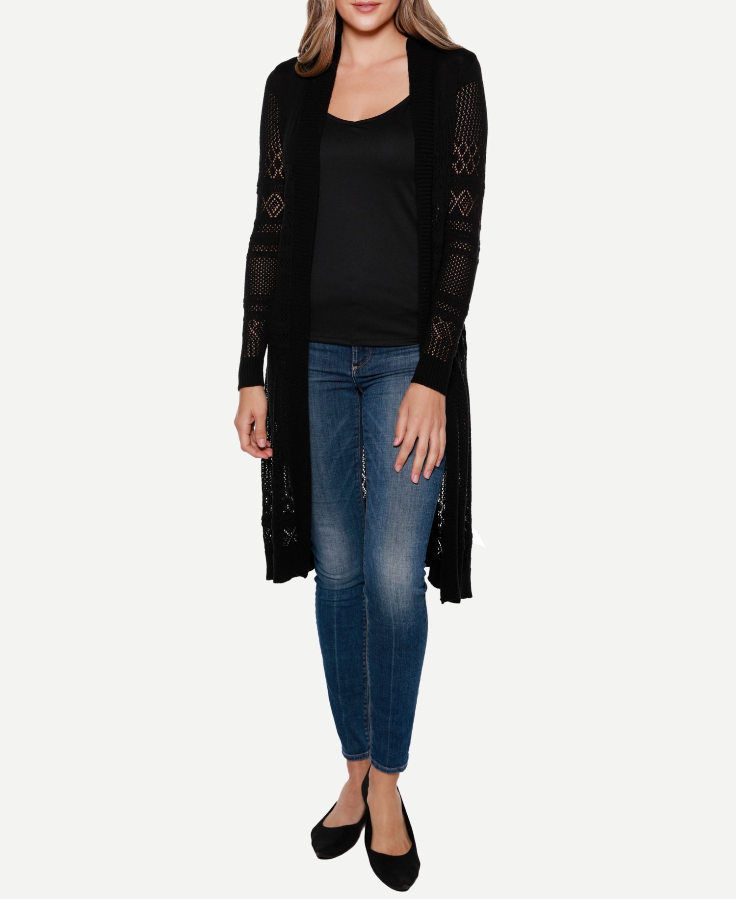 Women's Pointelle-Stitch Duster Cardigan Sweater