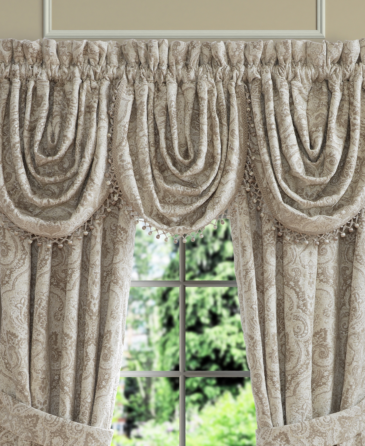 J Queen New York Closeout!  Brae Lynn Waterfall Window Valance, 33" X 49" In Ivory