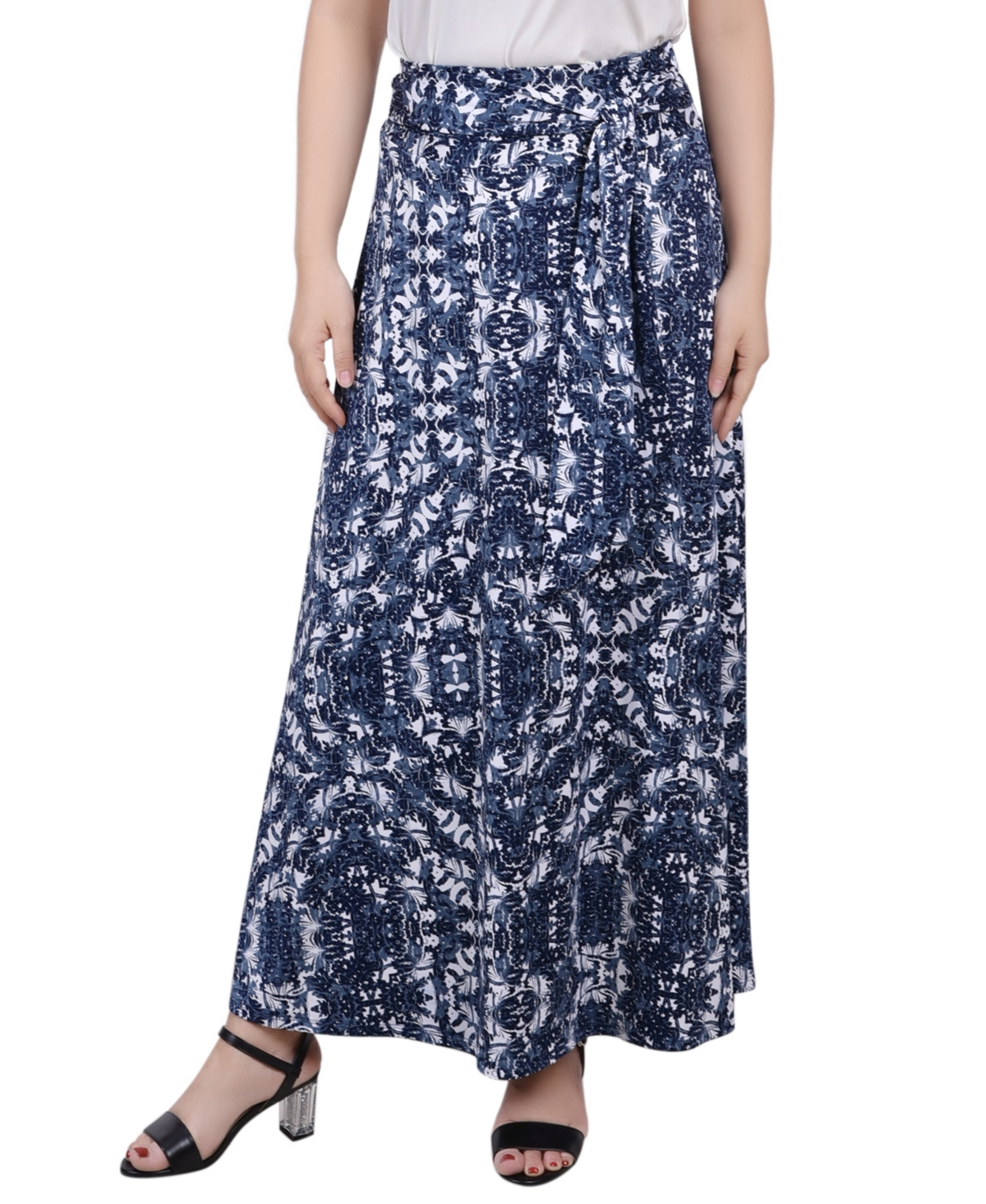 Shop Ny Collection Women's Missy Maxi Skirt With Sash Waist Tie In Navy Skyterrace