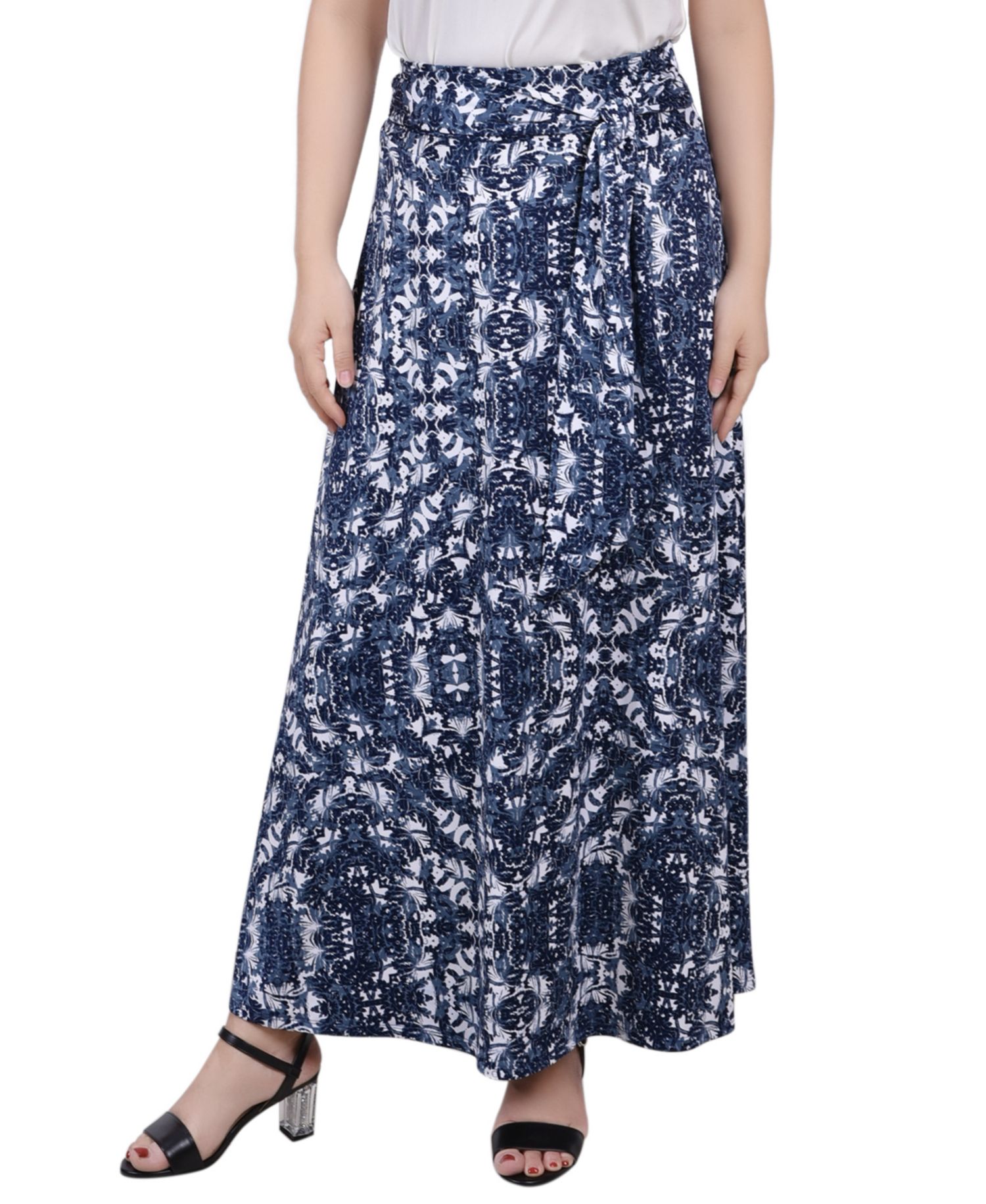 Petite Printed Maxi Skirt with Sash Waist Tie
