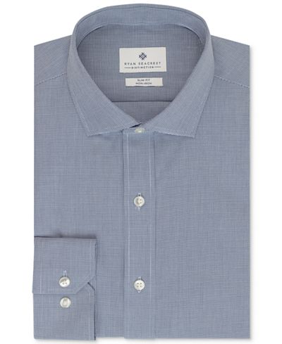 Ryan Seacrest Distinction Non-Iron Slim-Fit Dark Blue Houndstooth Dress Shirt