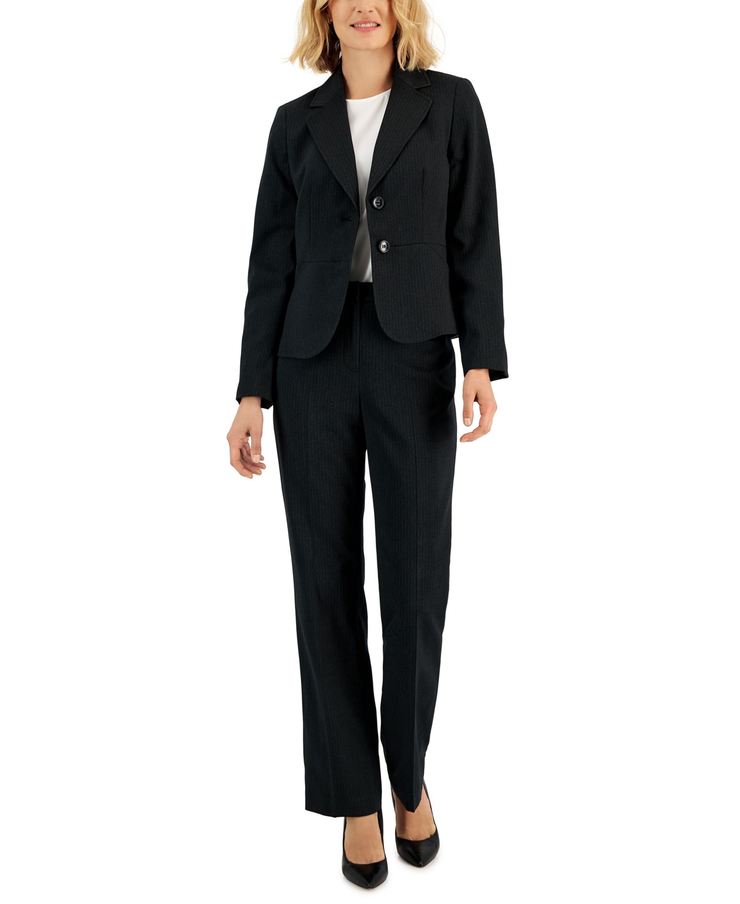 Women's Two-Button Pinstriped 2 Piece Pantsuit, Regular & Petite