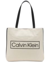 Calvin Klein Monogram Tote Twilight - Beige with Blue Handles