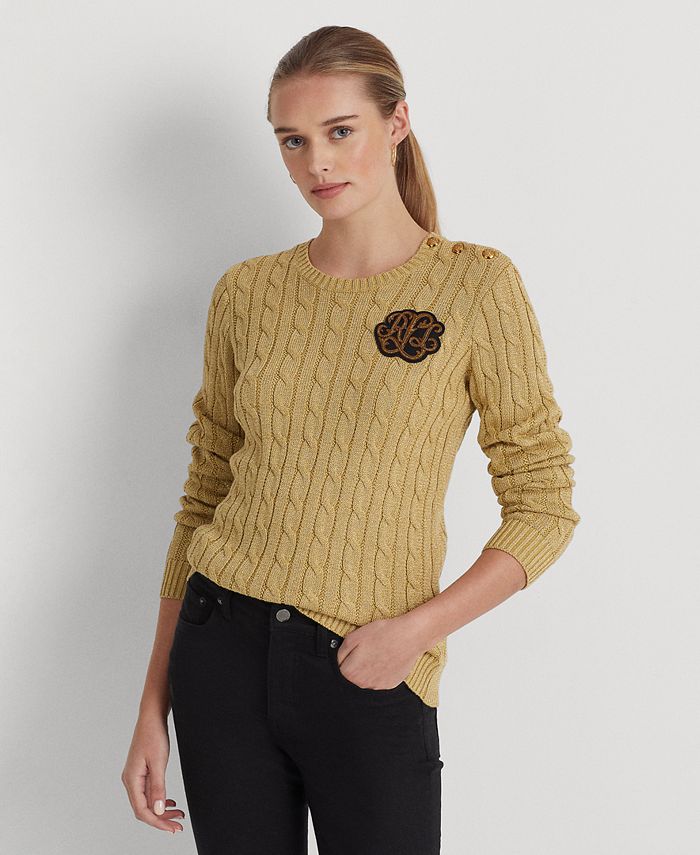 Lauren Ralph Lauren Petite Button-Trim Cable-Knit Sweater - Macy's