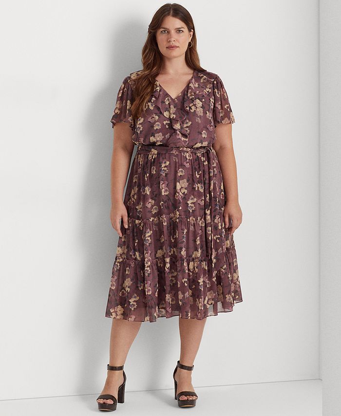 Lauren Ralph Lauren Plus-Size Floral Belted Crinkle Georgette Dress &  Reviews - Dresses - Plus Sizes - Macy's