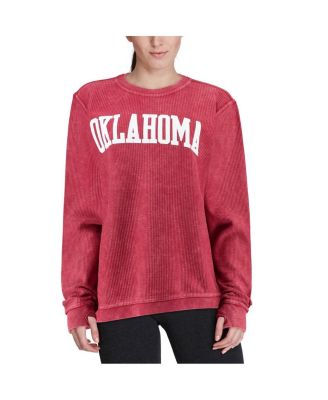 Women's Crimson Oklahoma Sooners Comfy Cord Vintage-Like Wash Basic Arch Pullover Sweatshirt