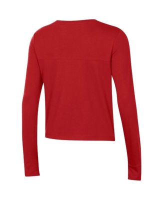 Women's Red Wisconsin Badgers Vault Cropped Long Sleeve T-shirt