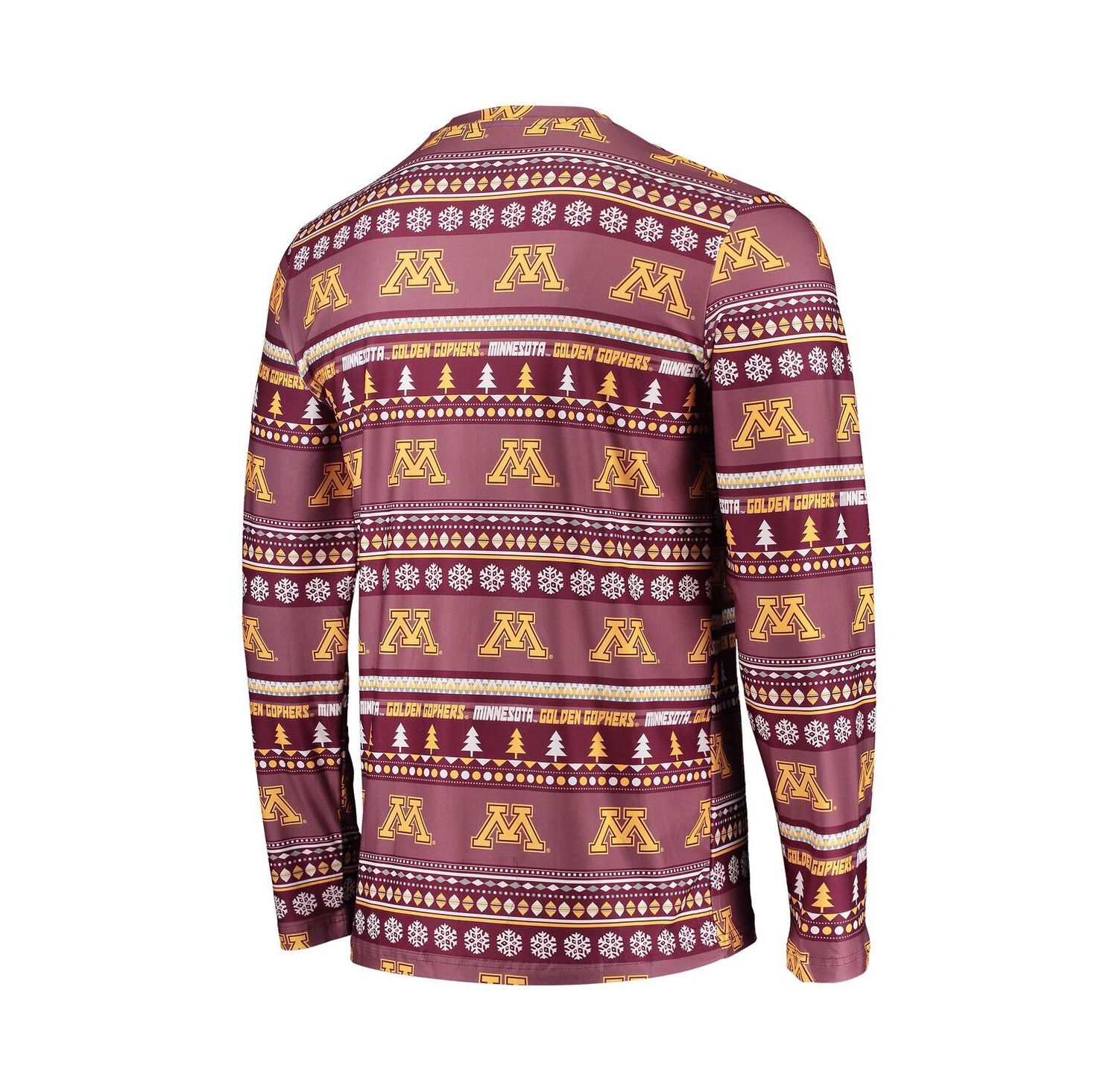 Men's Maroon Minnesota Golden Gophers Ugly Sweater Long Sleeve T-shirt and Pants Sleep Set