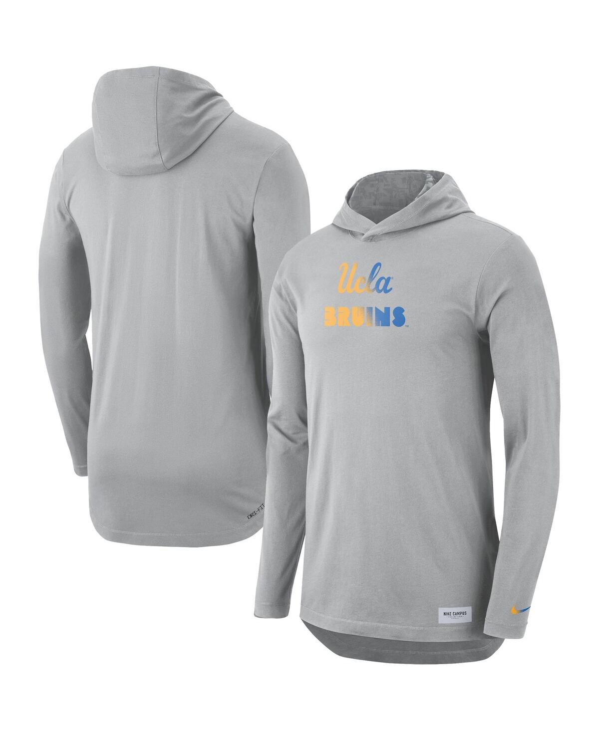 Shop Nike Men's  Gray Ucla Bruins Campus Performance Hoodie Long Sleeve T-shirt