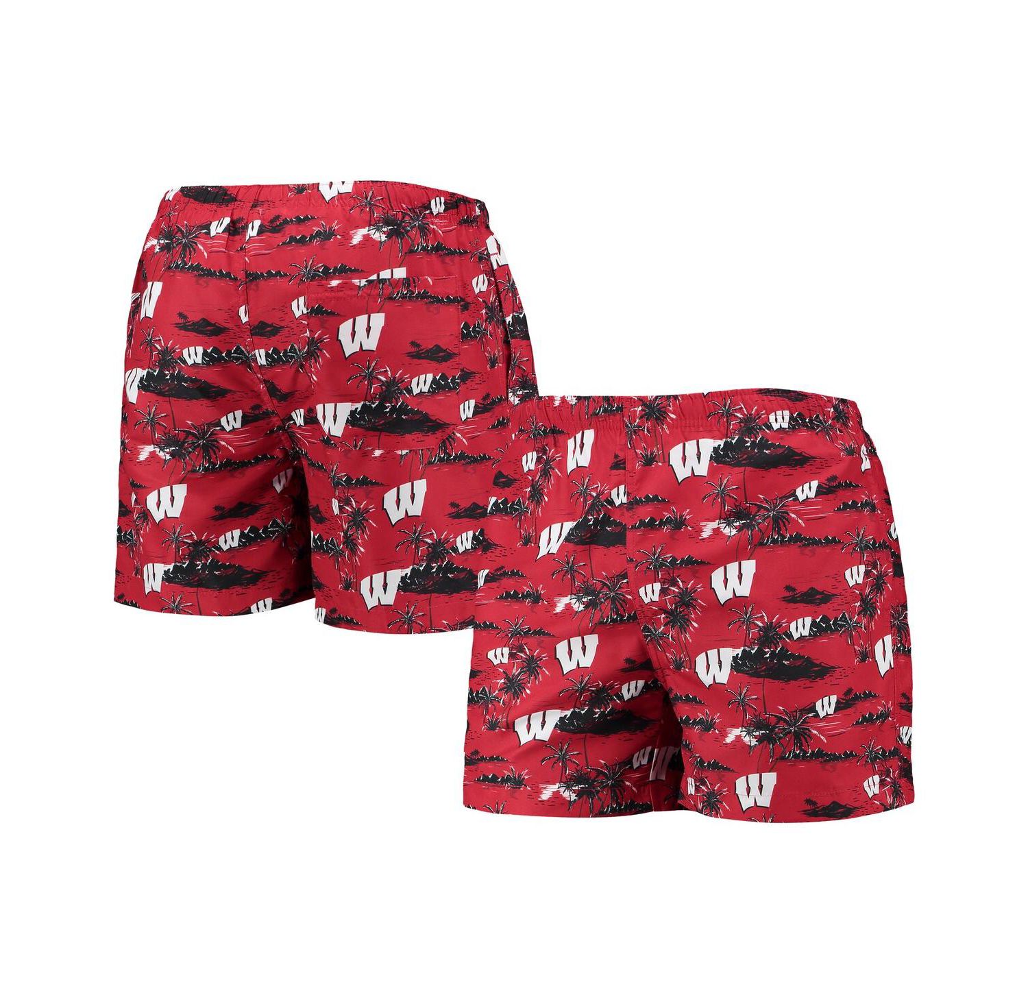 Men's Red Wisconsin Badgers Island Palm Swim Trunks
