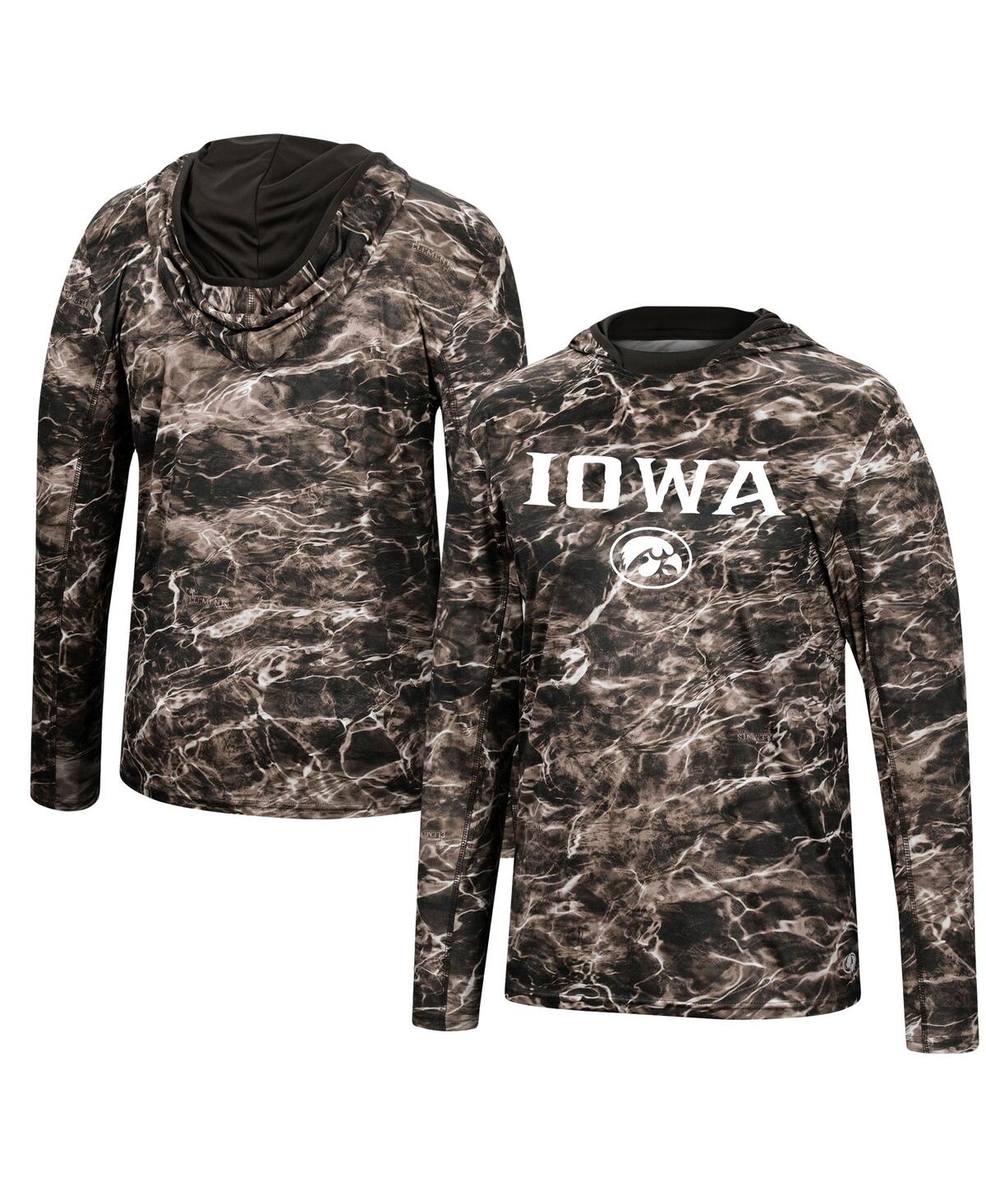 Shop Colosseum Men's  Black Iowa Hawkeyes Mossy Oak Spf 50 Performance Long Sleeve Hoodie T-shirt