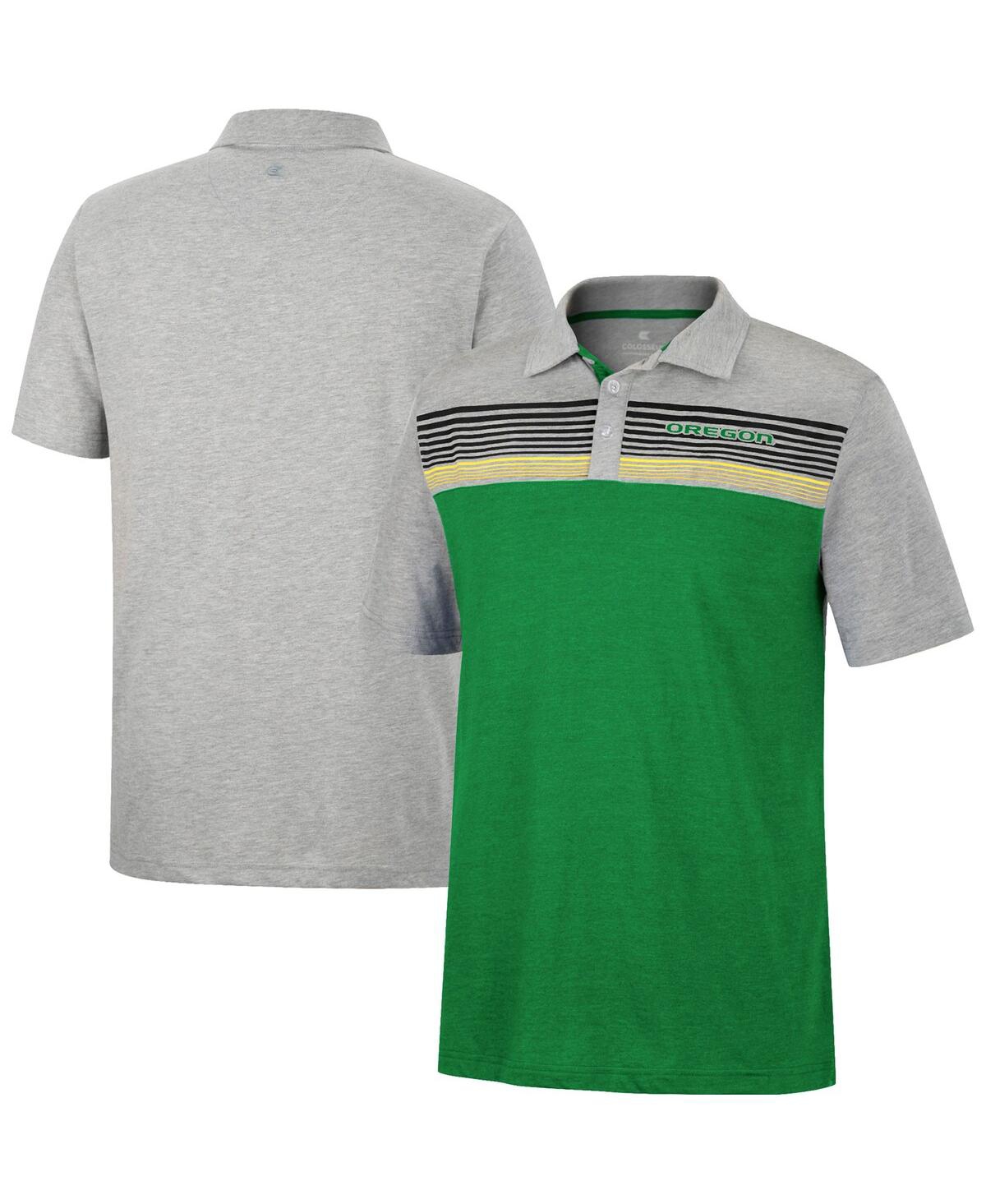 Colosseum Men's  Green, Heathered Gray Oregon Ducks Caddie Polo Shirt In Green,heathered Gray