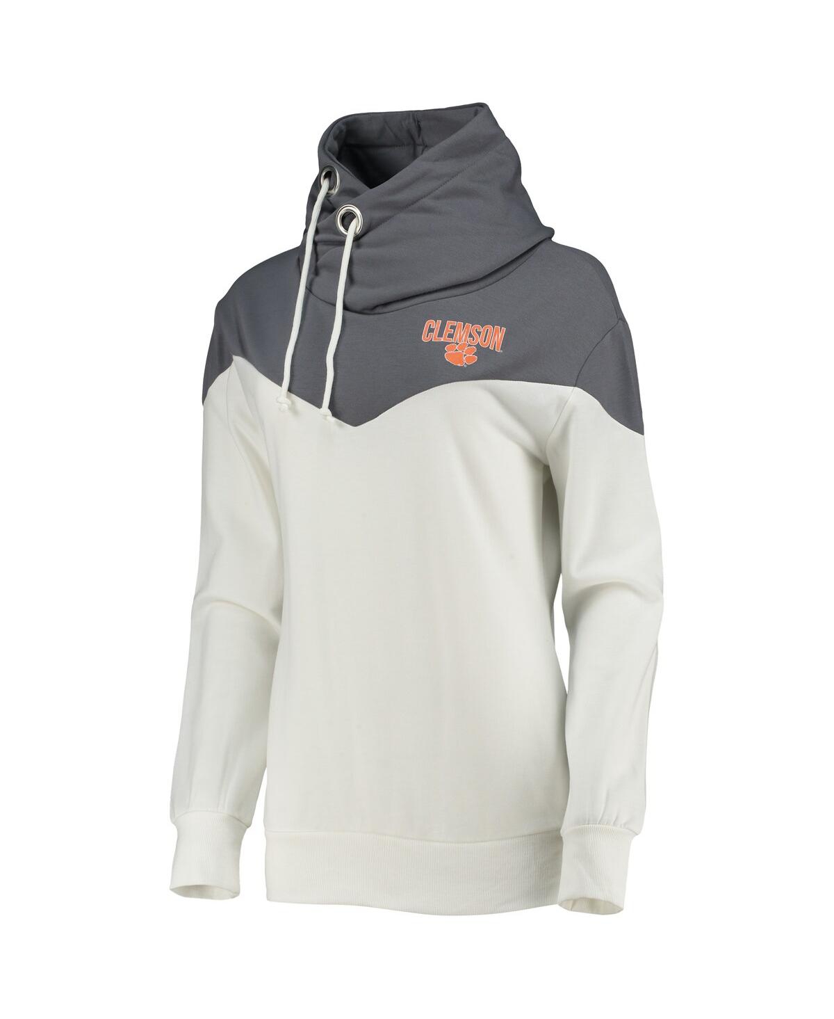 Shop Gameday Couture Women's  White, Gray Clemson Tigers Old School Arrow Blocked Cowl Neck Tri-blend Pull In White,gray