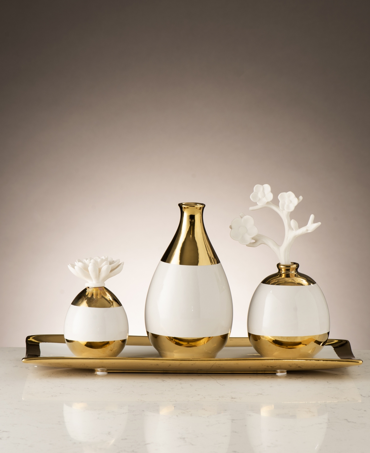 Shop Vivience Vase With Narrow Opening In White,gold-tone