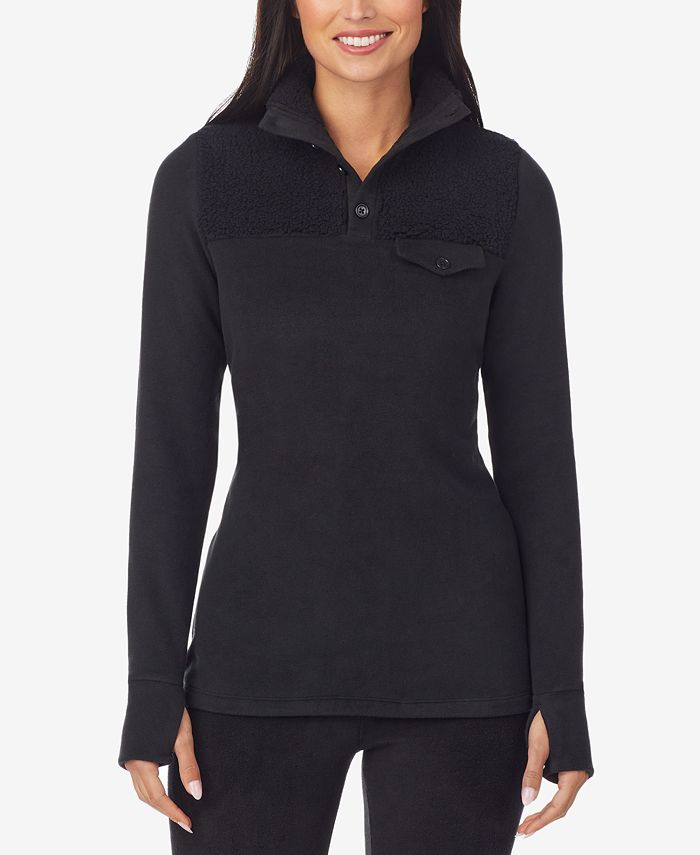 Cuddl Duds Fleecewear with Stretch Long Sleeve Mock Neck Henley with Sherpa Macy's