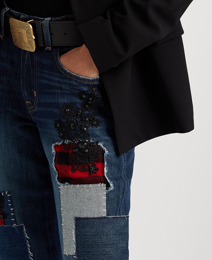 Ralph Lauren Women's Patchwork Relaxed Tapered Jeans Blue Size 16