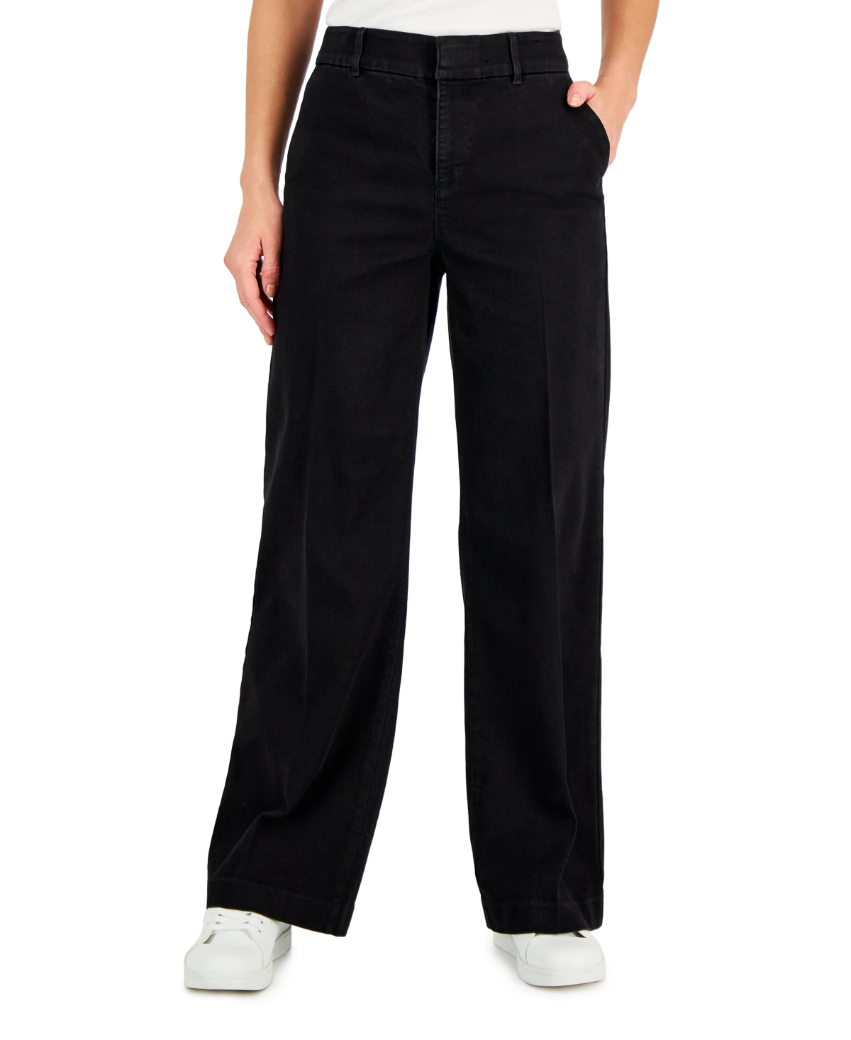  Charter Club Women's High-Rise Wide-Leg Black Jeans, Created for Macy's