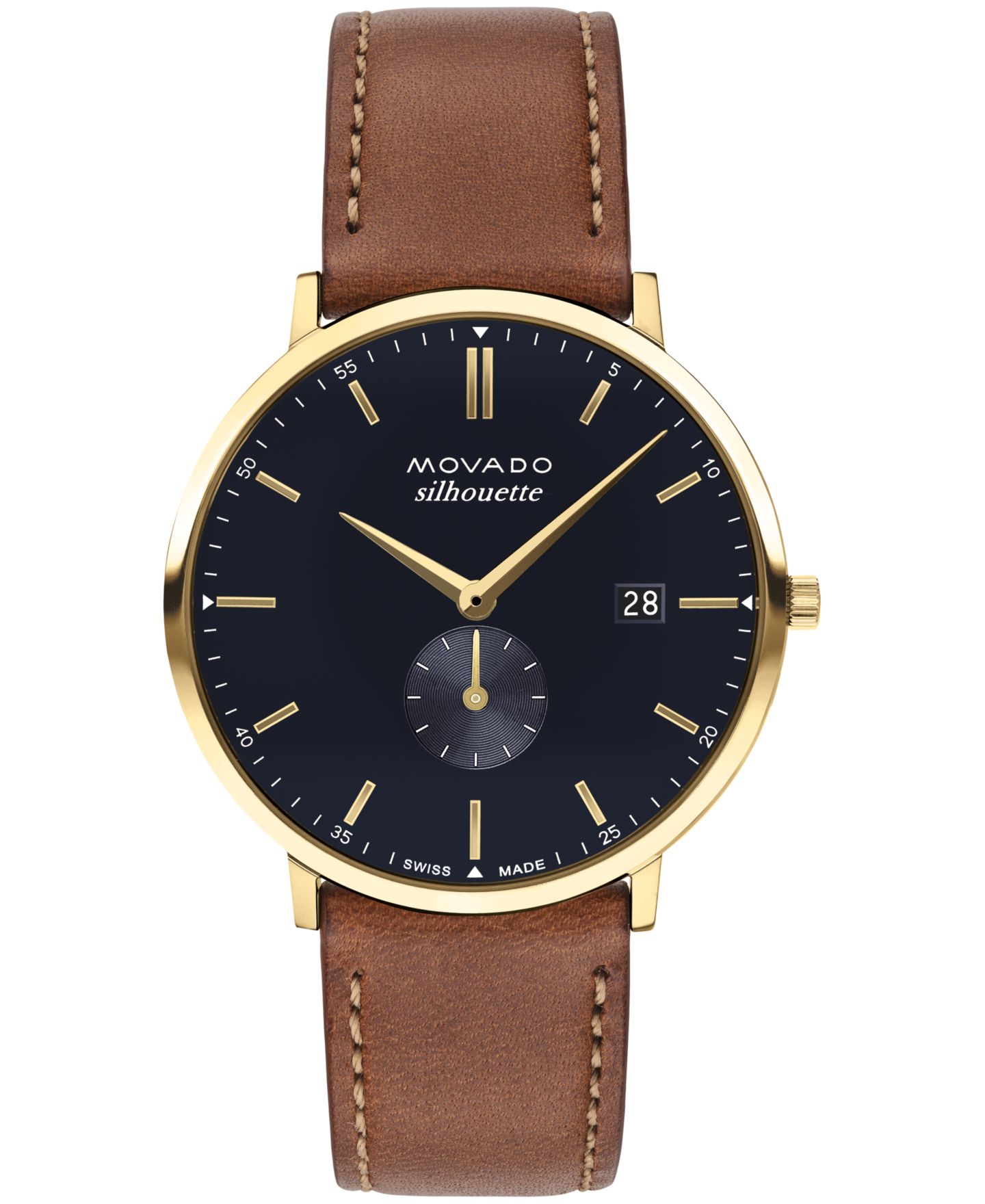 Мужские часы Movado Heritage Tan Genuine Leather Strap Watch 40mm — фото 1
