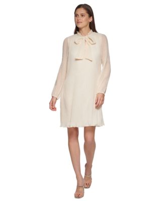DKNY - Women's Clip-Dot Tie-Neck Shift Dress