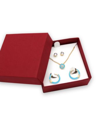 Crystal Enamel Necklace and Earring Set, 3-Piece