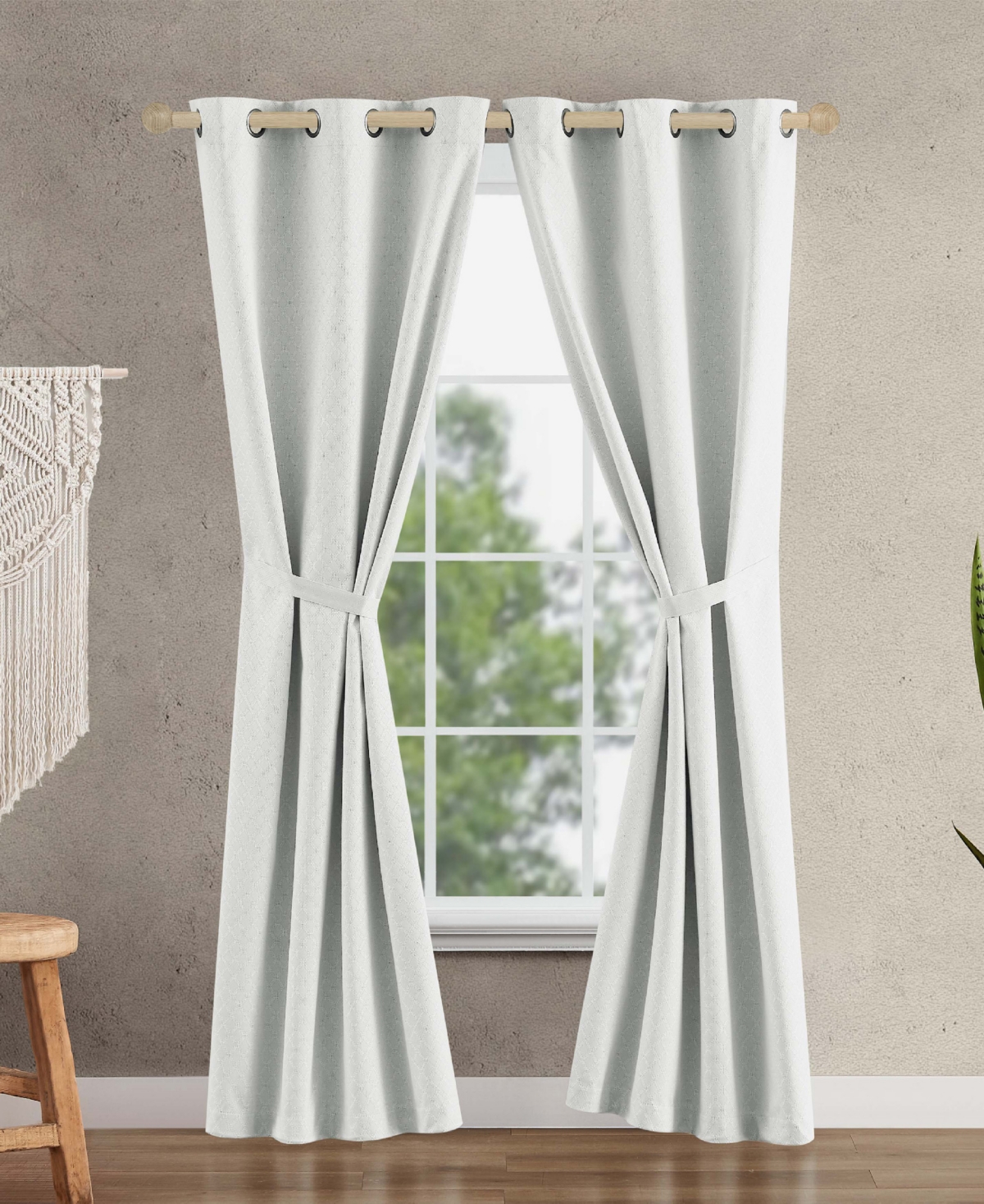 Jessica Simpson Faye Textured Blackout Grommet Window Curtain Panel Pair with Tiebacks, 38