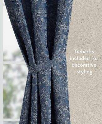 Groovy Paisley Textured Blackout Grommet Window Curtain Panel Pair with Tiebacks, 38" x 96"