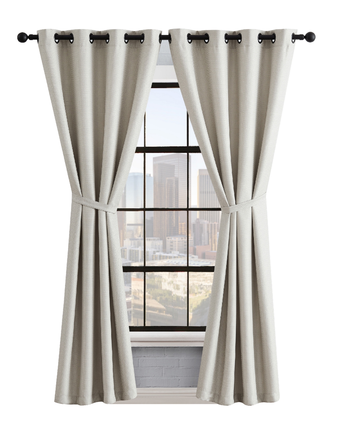 Shop Lucky Brand Ember Thermal Woven Room Darkening Grommet Window Curtain Panel Pair With Tiebacks, 50" X 96" In Linen Beige
