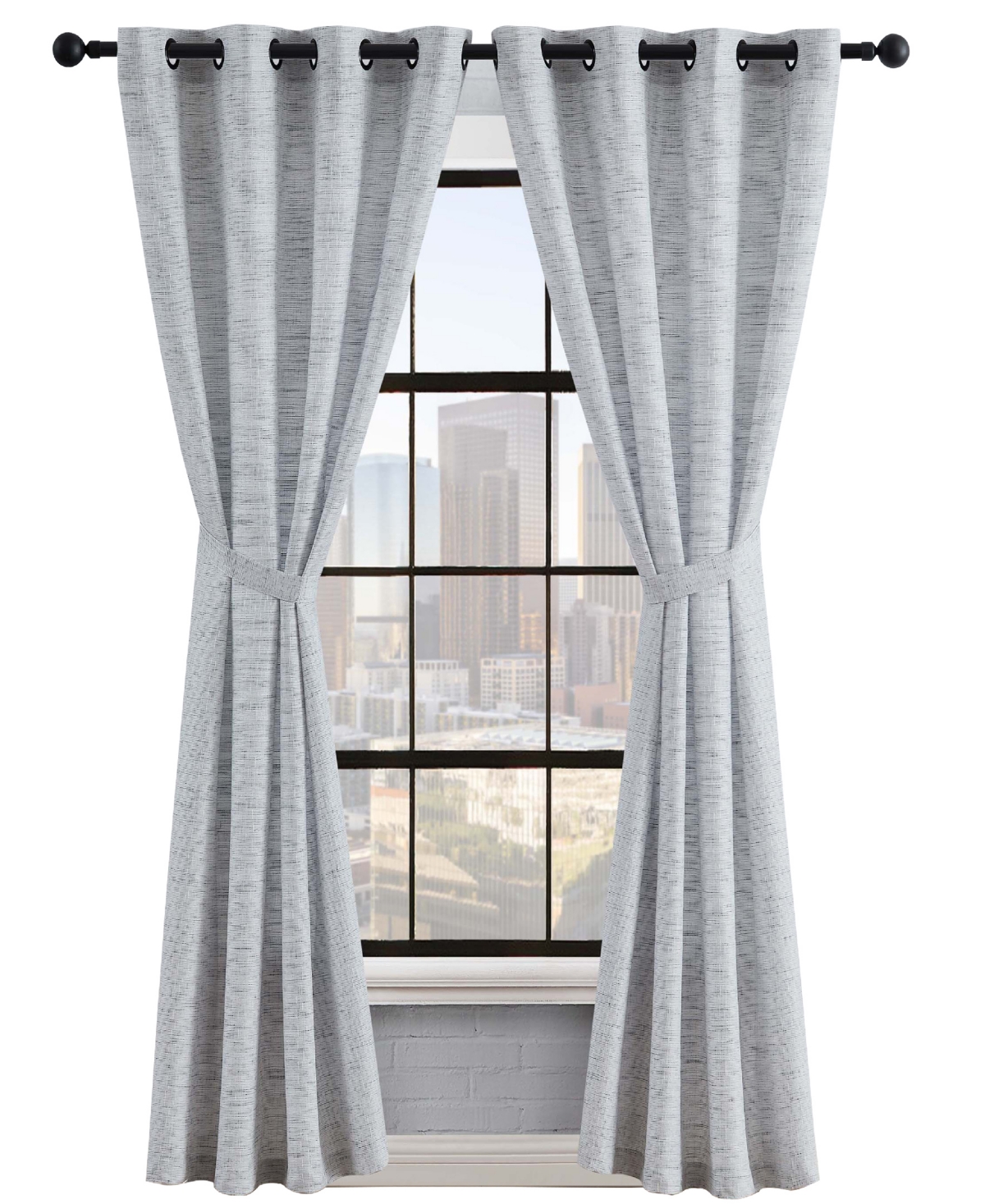 Lucky Brand Sierra Textured Light Filtering Grommet Window Curtain Panel Pair With Tiebacks, 52" X 96" In Denim