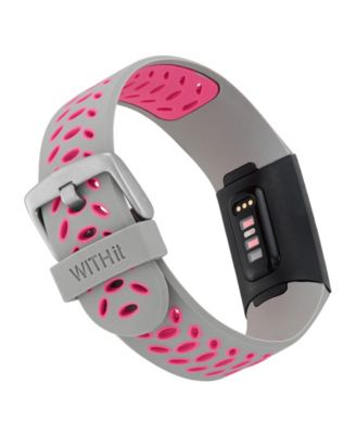 Grey and Pink Silicone Sport Band designed for Fitbit Charge 3 & 4