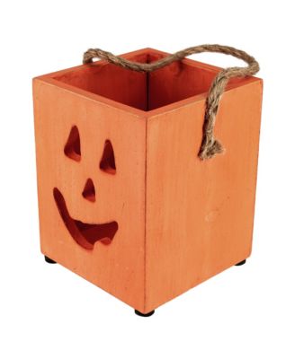 Small Wood Jack-O-Lantern Halloween Candle Lantern, 6.25"
