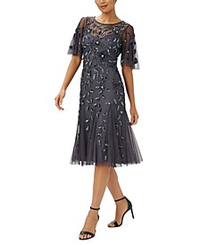 Plus Size Embellished Flutter-Sleeve A-Line Dress