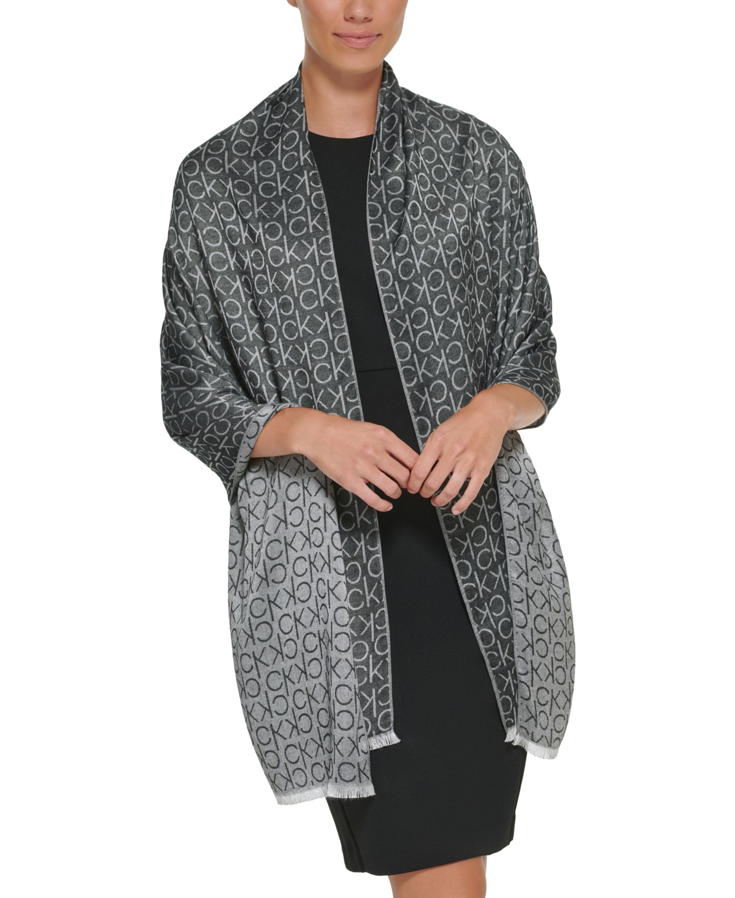 Monogram CK Logo-Print Pashmina Wrap Scarf