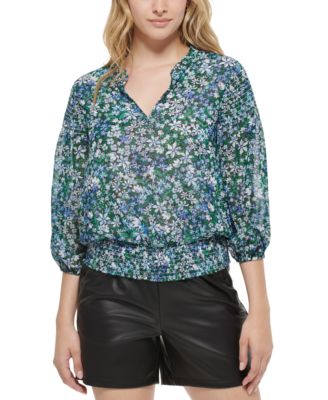Karl Lagerfeld Paris - Women's Floral-Print Smocked Blouse