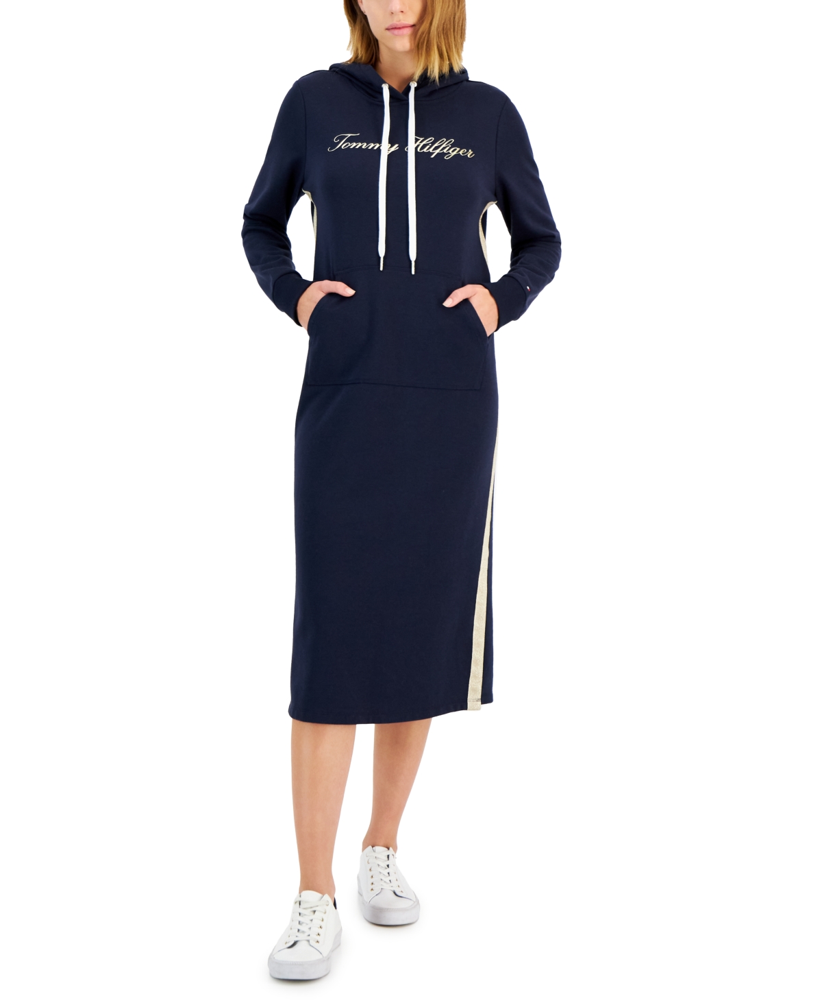 Tommy Hilfiger Women's Hooded Logo Long-Sleeve Midi Dress