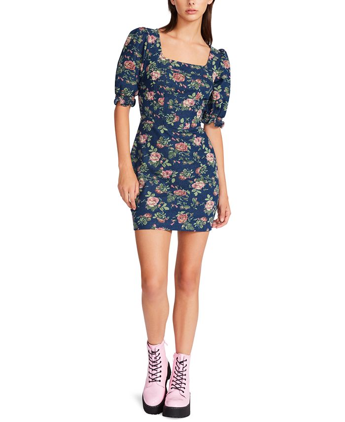 Betsey Johnson Women s Square Neck Puff Sleeve Sheath Dress Macy s