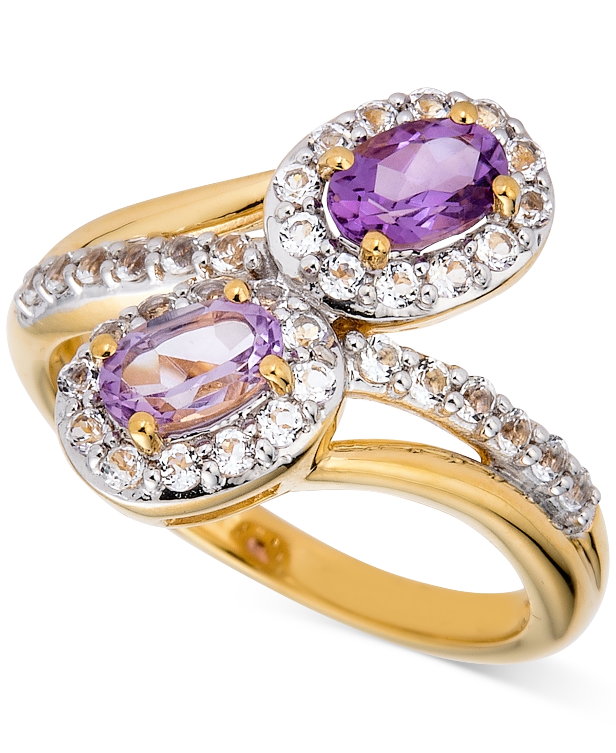 Amethyst (3/4 ct. t.w.) & White Topaz (5/8 ct. t.w.) Bypass Ring in 14k Gold-Plated Sterling Silver (Also in Additional Gemstones) - Citrine/White Top