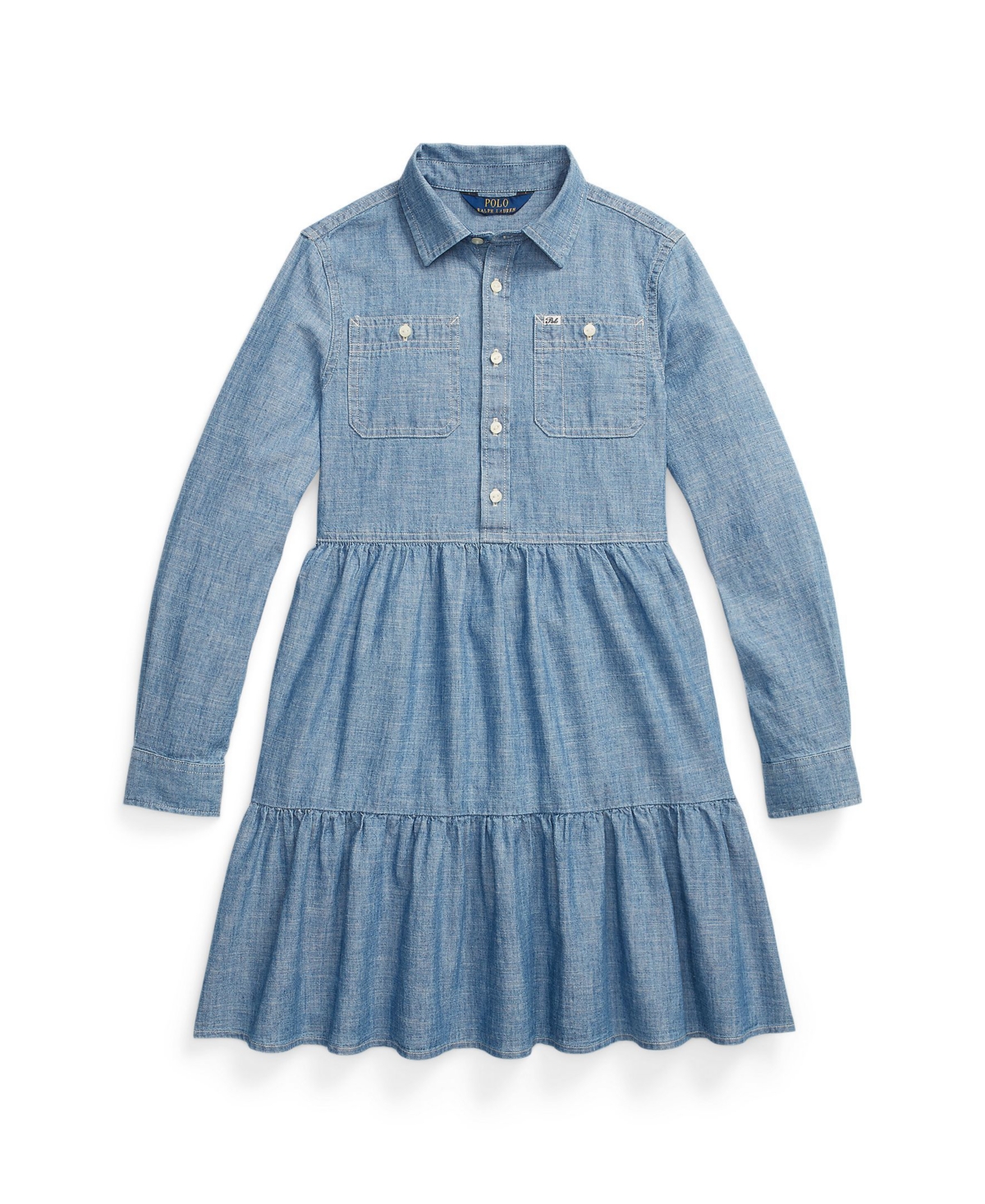 Polo Ralph Lauren Kids' Big Girls Tiered Shirt Dress In Medium Blue Wash