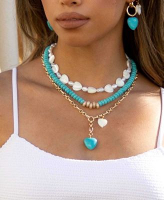 18K Gold Plated Synthetic Turquoise Heart Necklace