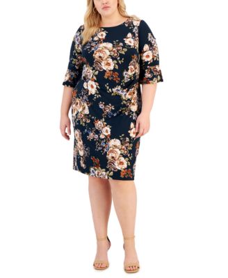 Connected Plus Size Floral-Print Jersey-Knit Sheath Dress - Teal - Size 18W