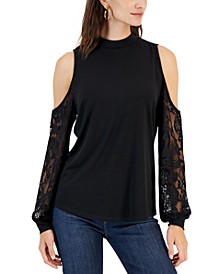 Women's Lace-Sleeve Cold-Shoulder Top