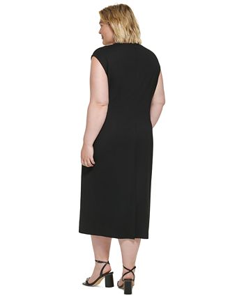 Calvin Klein Plus Size Matte Jersey Sleeveless Scoop Neck Ruched Side  Sheath Dress