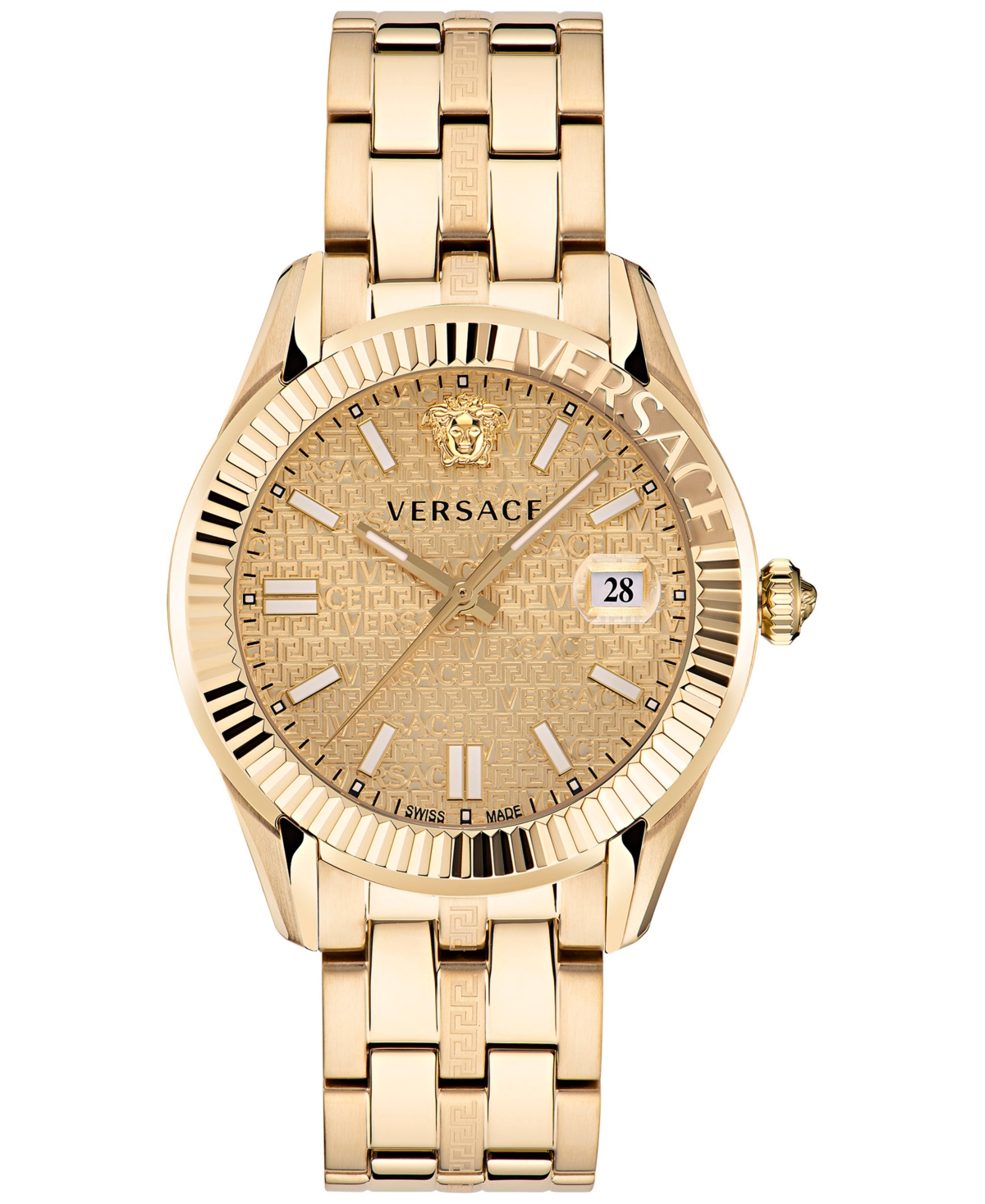 Shop Versace Men's Swiss Greca Time Gold Ion Plated Stainless Steel Bracelet Watch 41mm In Ip Yellow Gold