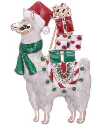 Holiday Lane - Gold-Tone Pav&eacute; & Imitation Pearl Gift Llama Pin
