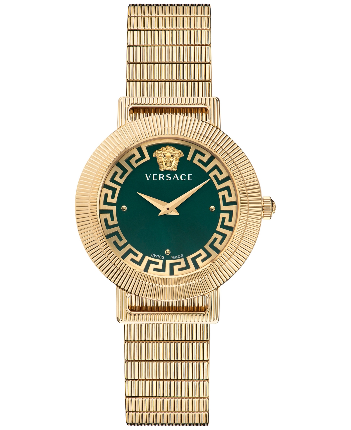 Versace Women's Swiss Greca Chic Gold Ion Plated Stainless Steel Mesh Bracelet Watch 36mm In Ip Yellow Gold
