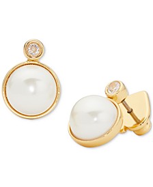Gold-Tone Pavé & Imitation Pearl Stud Earrings
