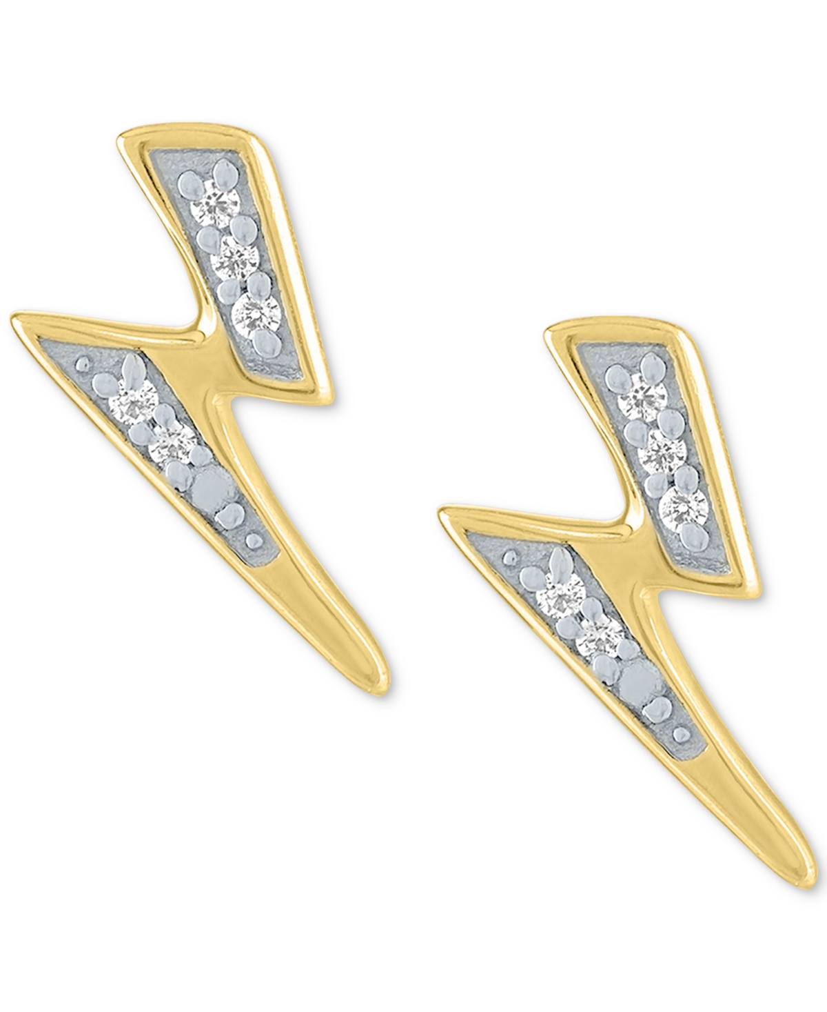 Diamond Accent Lightning Bolt Stud Earrings in 14k Gold-Plated Sterling Silver - Gold-Plated Sterling Silver
