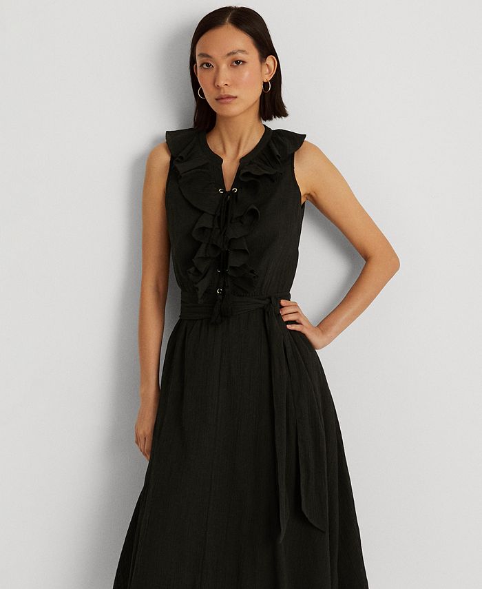 Lauren Ralph Lauren Ruffle-Trim Crinkle Cotton Dress - Macy's