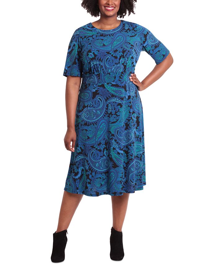 London Times Plus Size Short-Sleeve Printed Midi Dress - Macy's