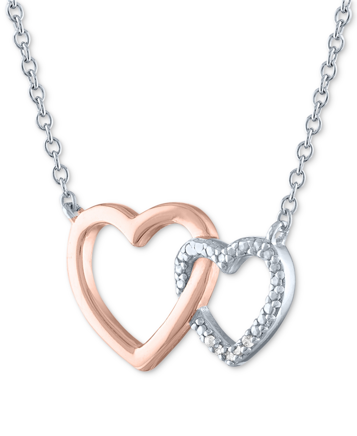 Diamond Accent Double Heart Pendant Necklace & 14k Rose Gold-Plate, 16